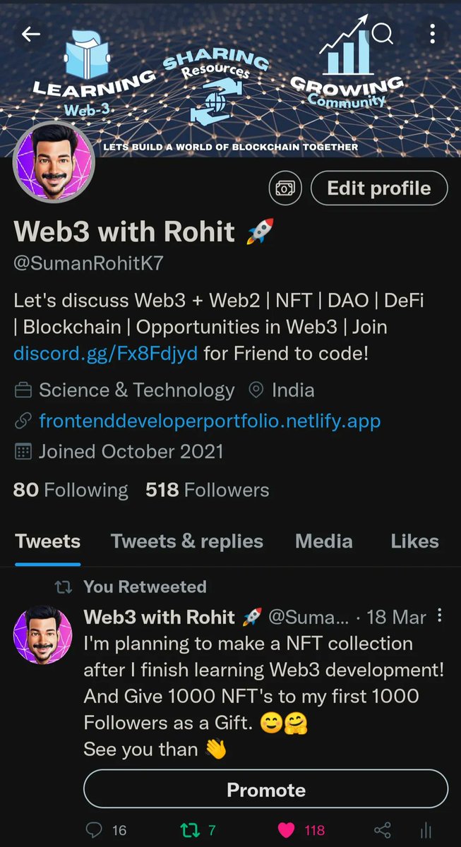SumanRohitK7's tweet photo. BOOYAH!!!!!
Our Web3 Learner Family Now Have 500+ Awesome People!
Glad to have you all in our Family!
We will grow and achieve more heights together!
Now onwards lets use our New Hashtag!
#BuildWeb3Together
Let's build Web3 Together!
My Intro?
See the profileโผ๏ธ https://t.co/Eju0KtNBa2