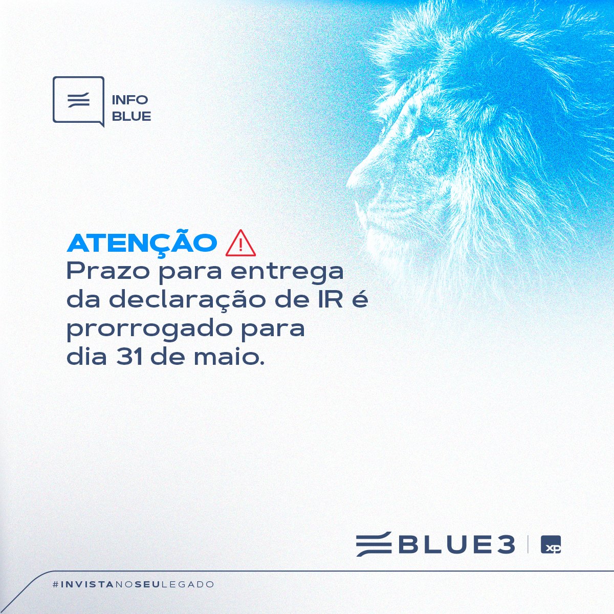 invistablue3's tweet photo. Nesta terça-feira, 5, a Receita Federal anunciou a decisão de prorrogar o prazo para entrega da declaração do Imposto de Renda para o dia 31 de maio de 2022. 

E aí? Já declarou o seu? 

Para te ajudar, a Blue3 possui uma parceria exclusiva com a Contabilidade da Bolsa. https://t.co/7BiJ2926Zh