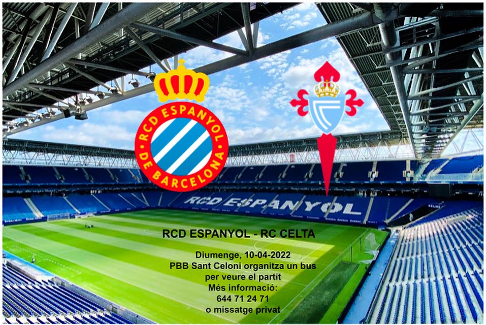 El RCD Espanyol juga a casa! I pots anar a veure'l amb la PBB Sant Celoni, per a més informació envia'ns un missatge!

¡El RCD Espanyol juega en casa! Y puedes ir a  verlo con la PBB Sant Celoni, para mas informacion envianos un mensaje!

#RCDEspanyol #rcde #cat #BCN