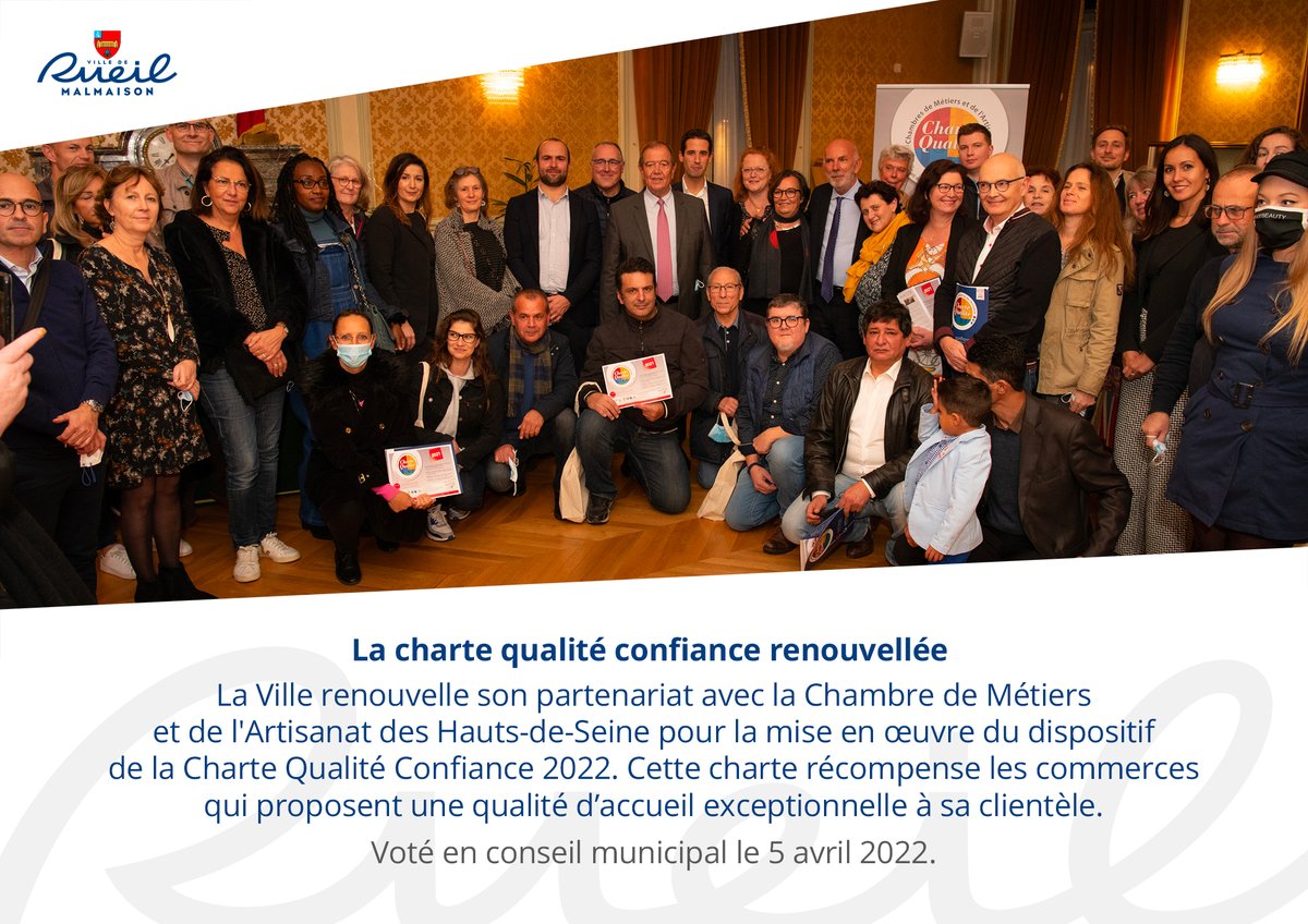 villederueil's tweet photo. Le #conseilmunicipal a approuvé le renouvellement de partenariat entre la @CMA92HDS pour la mise en œuvre du dispositif de la chartre qualité confiance 2022. Cette #chartre récompensera les commerces qui proposent une qualité d’accueil exceptionnelle à sa clientèle. https://t.co/tb3OKrCXvU