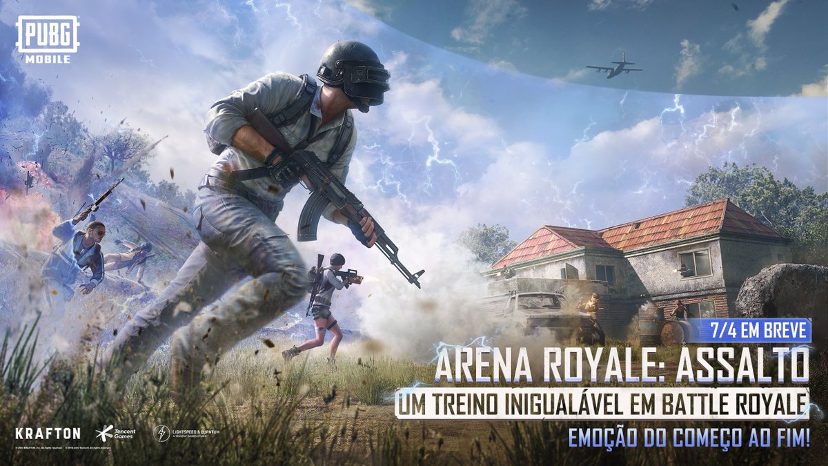 brPUBGMOBILE's tweet photo. Você quer jogar Team DeathMatch no battle royale? 😮 

Então se prepare para o Arena Royale: Assalto, que estará disponível no dia 07 de abril 👑  

Você está pronto para conquistar seu caminho para a vitória?🏆  

🔗 https://t.co/Hb5NvKUEtP

#PUBGMOBILE #PUBGMColor4 #PUBGMTDM https://t.co/pEA9UOyp1c