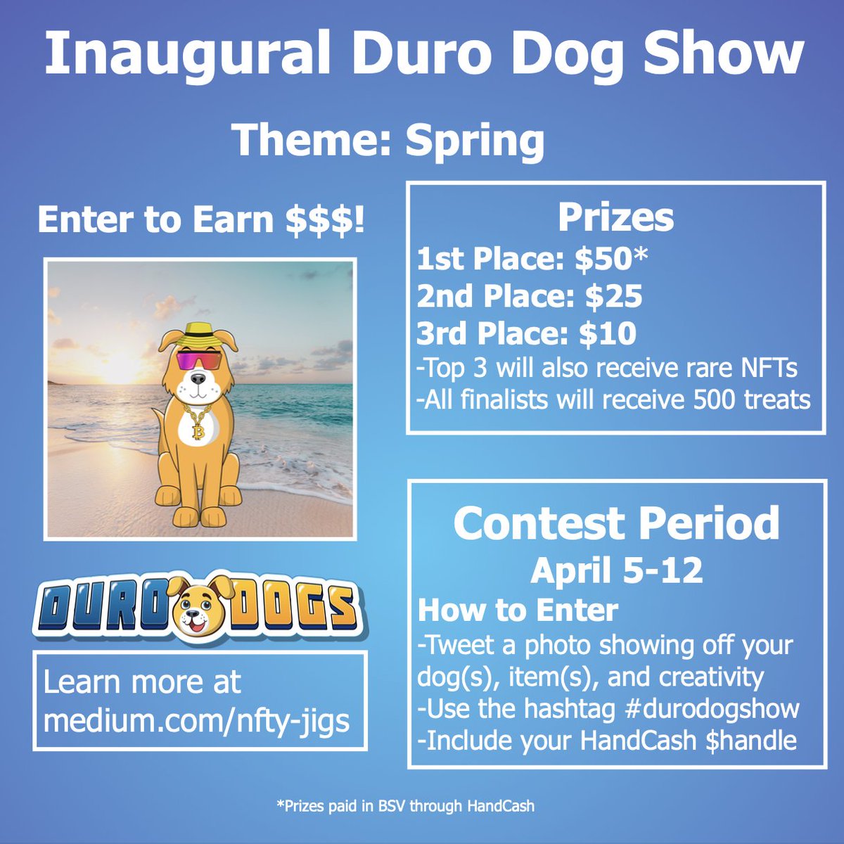 DuroDogs's tweet photo. In honor of the recent collection of items released to the shop, we are putting on the Inaugural Duro Dog Show! Theme: Spring

Win up to $50💸 and Best in Show #0👀

Enter by April 12, use the hashtag #durodogshow and include your $handle

Learn more at https://t.co/I8gKN2ob9R https://t.co/ewkmMJ6GTQ