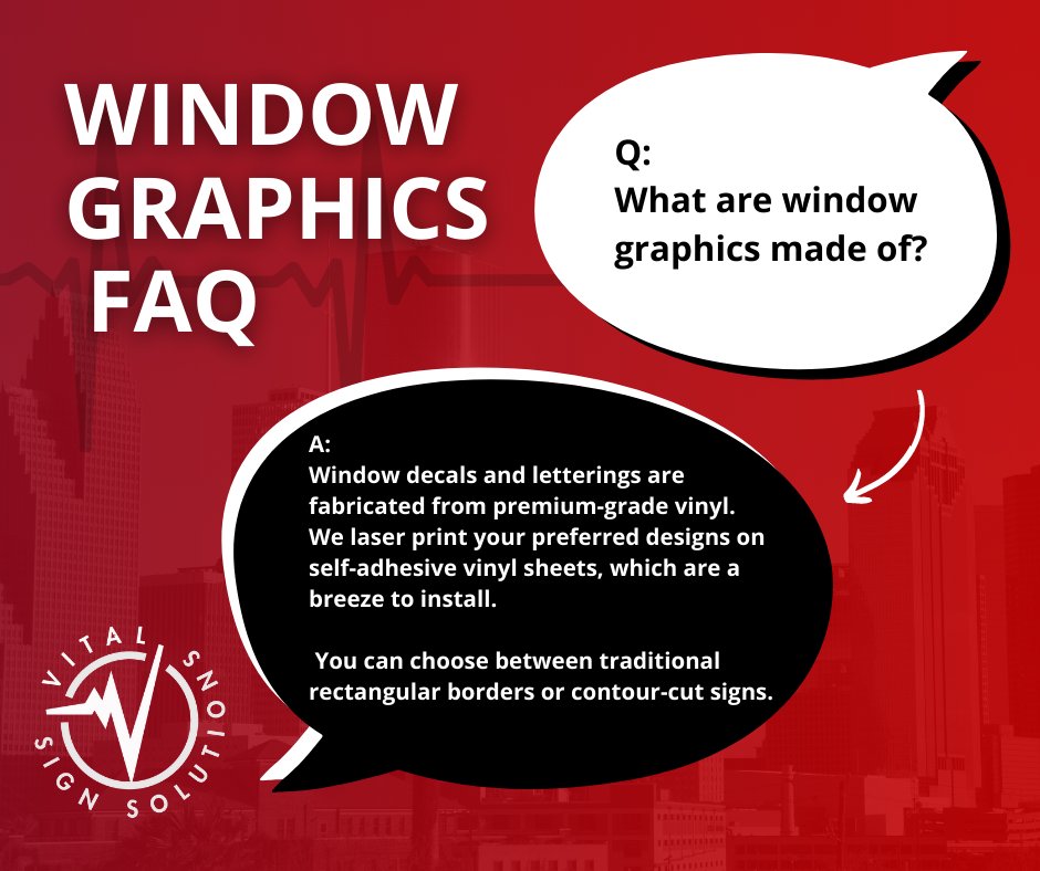 VSignSolutions's tweet image. Gearing up for your summer campaign?  Window graphics are an excellent way to boost your marketing efforts!

Vital Sign Solutions answers some of your FAQs about #windowgraphics.

#vitalsignsolutions #houstonsigns #katy #fulshear #windowgraphics #vinylsigns #vinylgraphics