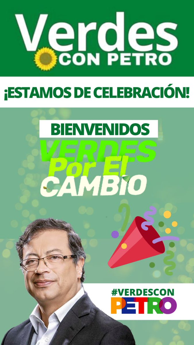 Día importante para la democracia!!

Día de victoria para los #VerdesConPetro que dan la bienvenida a los #VerdesPorElCambio!

Vamos por <a href="/petrogustavo/">Gustavo Petro</a>  Presidente!!

💚#PetroEnPrimera 🕊️