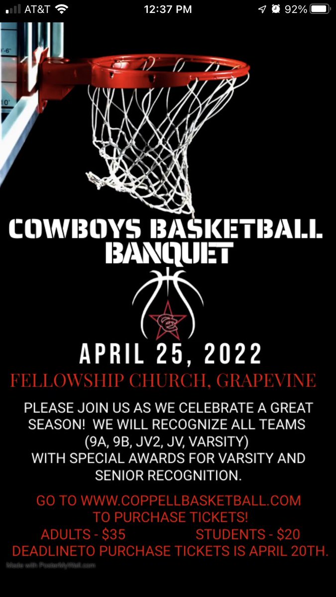 coppellhoops's tweet photo. Cowboys Basketball Banquet Information. Come celebrate our basketball season. @CoppellSports1 @CoppellHigh @CHS_9 https://t.co/lQwBQJNSLb