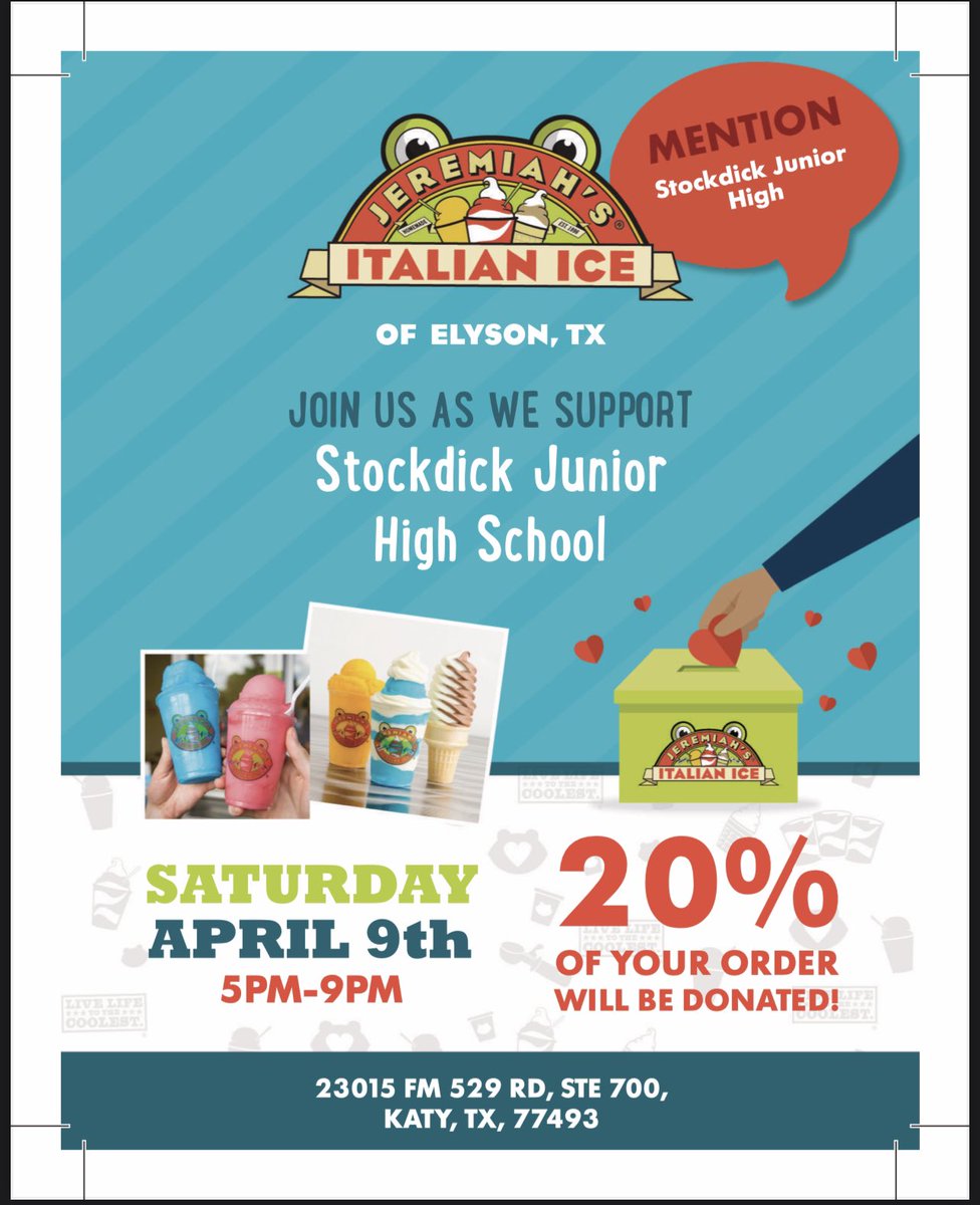 Calling all Sabercats, spirit night this Saturday April 9th 5p-9p. Just mention SJH when placing your order.