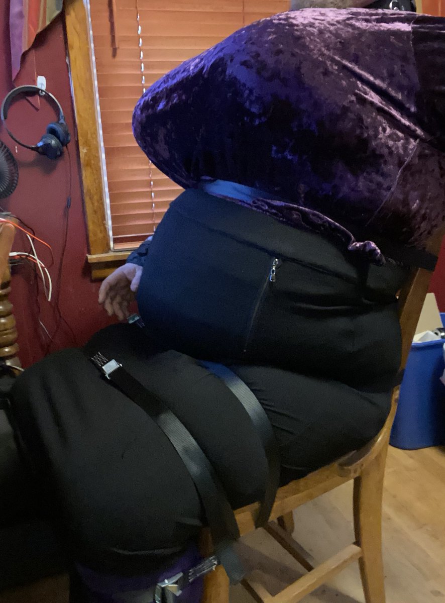 stacee_skye's tweet photo. I am strapped down to my chair wearing my punishment panties and triple stack #BitchTits Mistress @katzenburg. I can’t imagine @MistressM_1900 would approve of finding me bound like this. https://t.co/gWX9udJztI