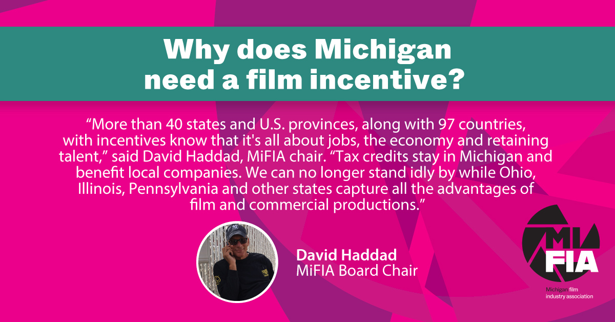 MIFilmIndustry's tweet photo. Why now? The proposed film credit legislation created by #MiFIA is a jobs bill that addresses our state's current economic needs. All money, tax revenue and credits remain in Michigan. For sponsorships and membership, please go to https://t.co/cecvIlacx1. https://t.co/oUTZ6XW64l