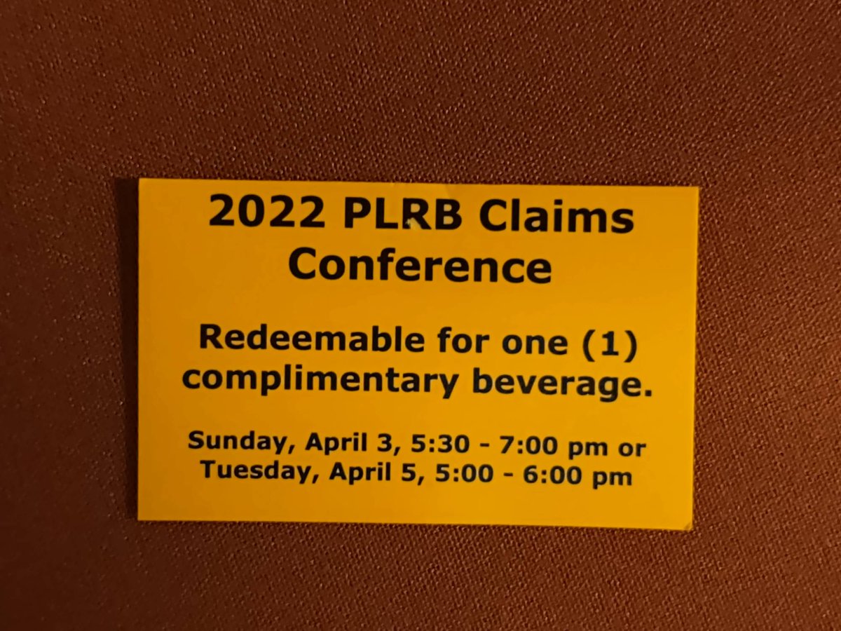 PLRBConf's tweet photo. Participation will be rewarded in class this afternoon! Collect beverage tickets to redeem at the Reception in the Expo 5:00 - 6:00. #PLRB #ClaimsConference2022 https://t.co/SuxS6PBbG3