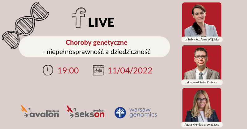 FundacjaAvalon's tweet photo. Już wkrótce na fb naszego projektu Sekson, odbędzie się spotkanie poświęcone dziedziczności chorób genetycznych. 
👉https://t.co/kNxeRZc9uD

 Wiedzę w tej kwestii będziemy włączać dzięki gościom z @WarsawGenomics.
Zapraszamy!  

#NGO #OzN https://t.co/nPnawL4lP8