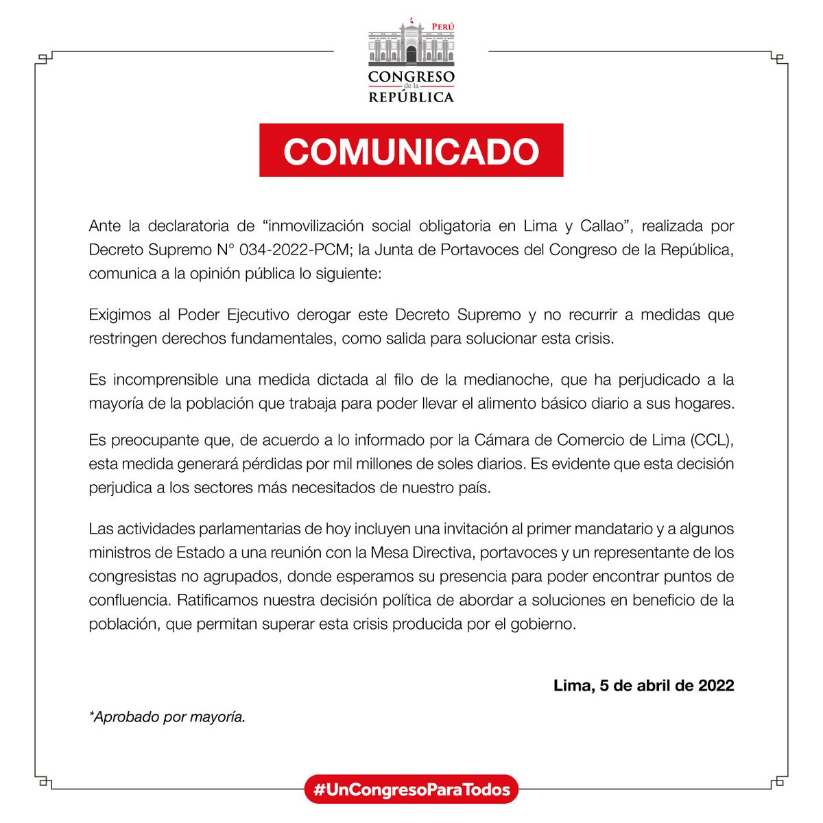 📣 #TuCongresoInforma I Comunicado a la opinión pública.