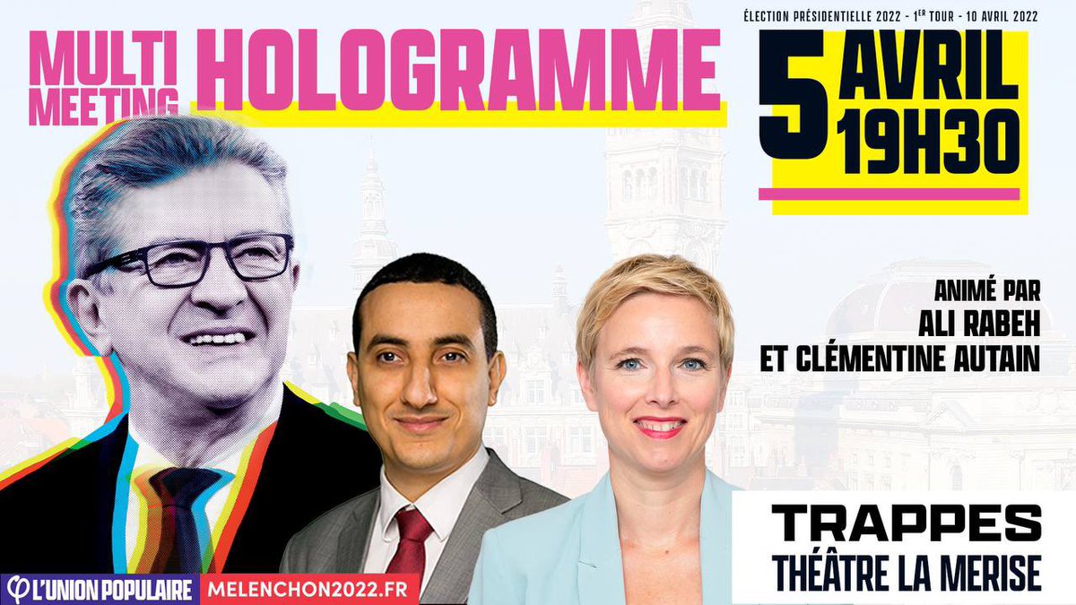 PantinInsoumise's tweet photo. Pour suivre le meeting #MelenchonHologrammes  c’est par ici : https://t.co/WdWOb7Q2ac https://t.co/hz25NcWJjC