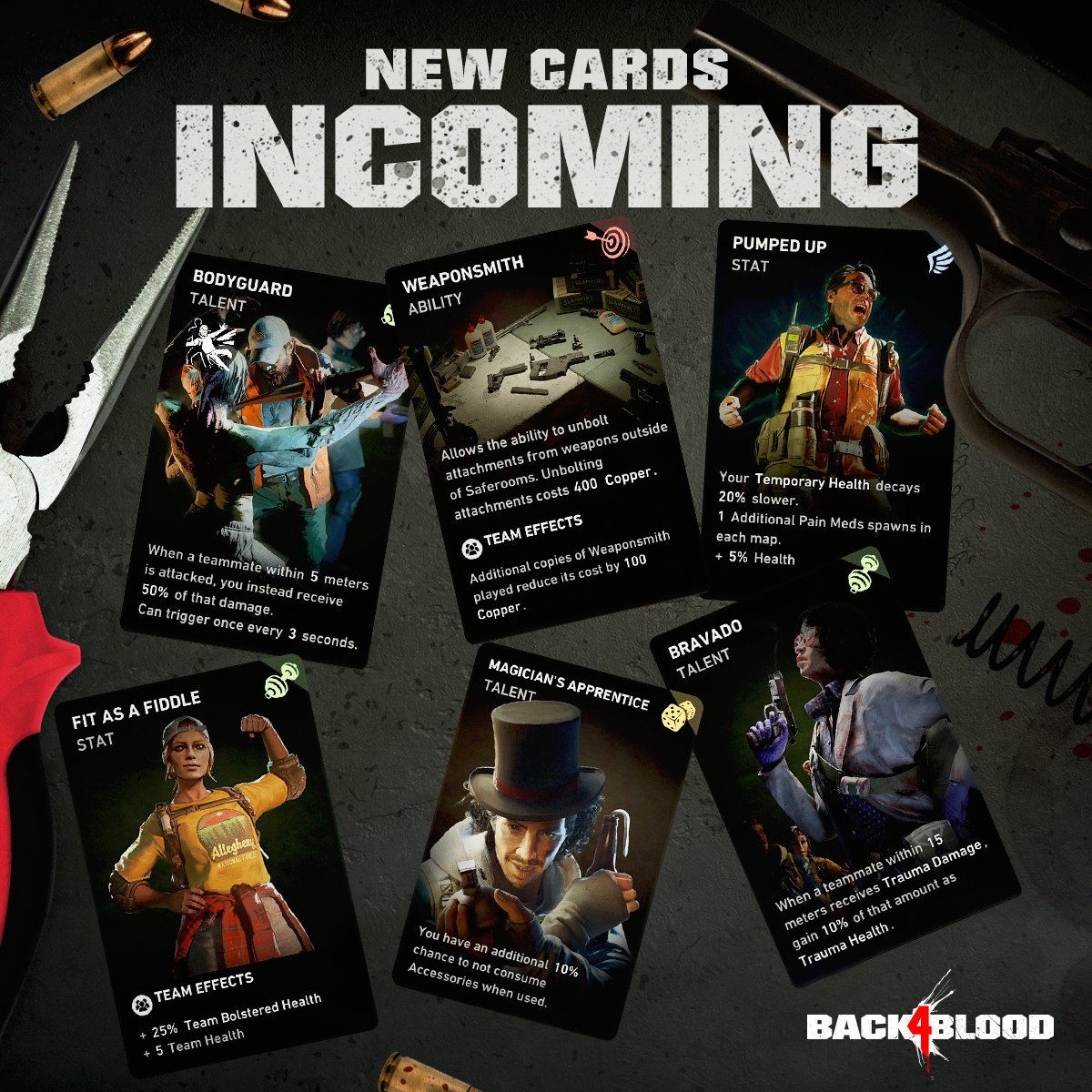 back4blood's tweet photo. We've got a few new cards up our sleeves for you.

#Back4Blood #TunnelsOfTerror #B4BToT https://t.co/OD1GNV5smL