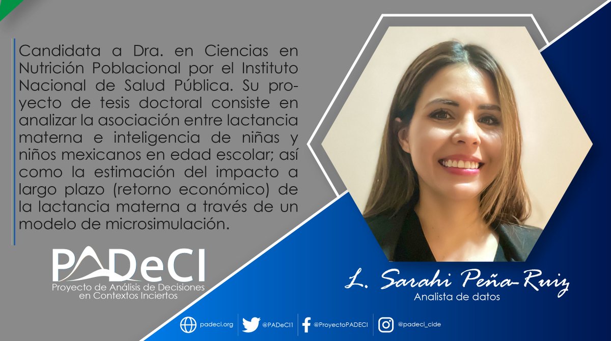 🔴Equipo PADeCI | Mtra. L. Sarahi Pérez-Ruiz
(<a href="/lidsahi/">Sarahi PR</a>)
#SaludPública #SaludNutricional #LactanciaMaterna #Niñez #CienciaDeDatos #CienciasDeLaDecisión