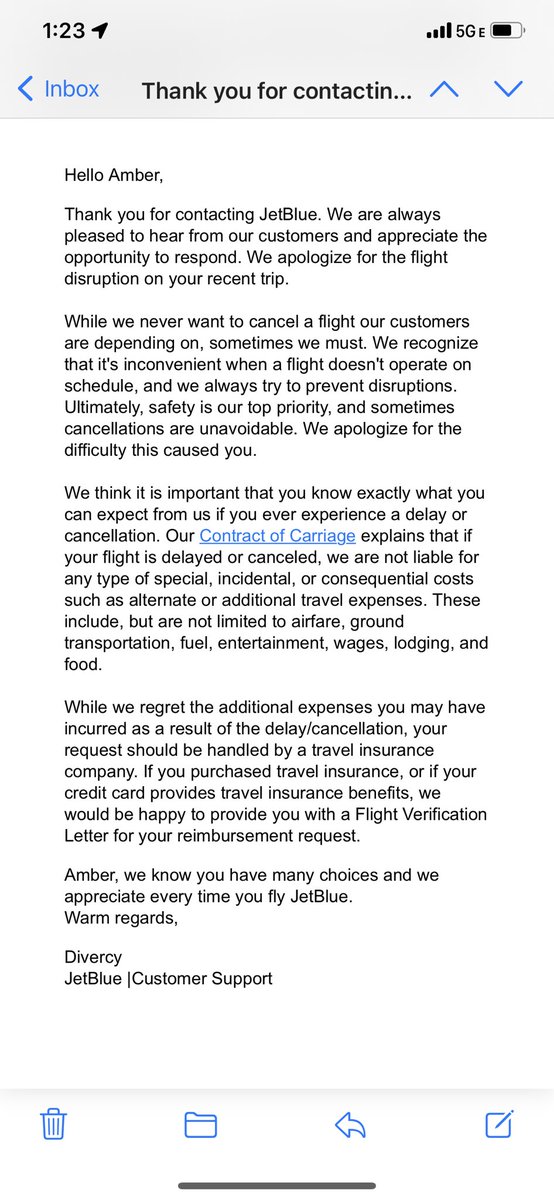 Amber_Pekrul's tweet photo. @JetBlue You have some explaining to do. Not only was my flight canceled and rebooked for 2 DAYS LATER, my party of 8 were told we’d be reimbursed as our vouchers said. This is unacceptable. We need answers https://t.co/r0lLhSbjVI