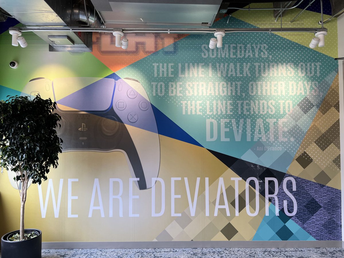 shinobi602's tweet photo. Design and customized graphics are complete at a 14,000 sq. ft. office for Deviation Games in Santa Monica, CA.

Founded in 2020, the team is comprised of devs from Treyarch, Respawn, Arkane + more and is working on a "groundbreaking" new IP with PlayStation. https://t.co/WbeZJiGB14