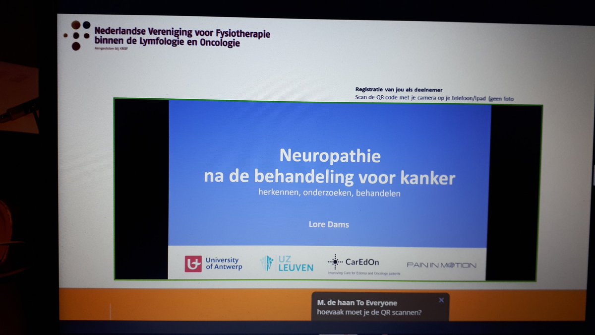 HermienWierdsma's tweet photo. Klaar voor de webinar over 'neuropathie: herkennen, onderzoeken en behandelen'. Meer dan 420 deelnemers! #kanker #oncologiefysiotherapeut #nvfl. https://t.co/IvDhuFcnar