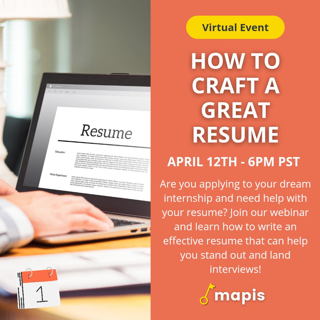 mapis_is's tweet photo. Are you applying to your dream internship and need help with your resume? Join our Mapis webinar and learn how to write an effective resume that can help you stand out and land interviews!

RSVP today to reserve a "seat."‍ https://t.co/lTFMXW1Kr0 https://t.co/psyerQilHe