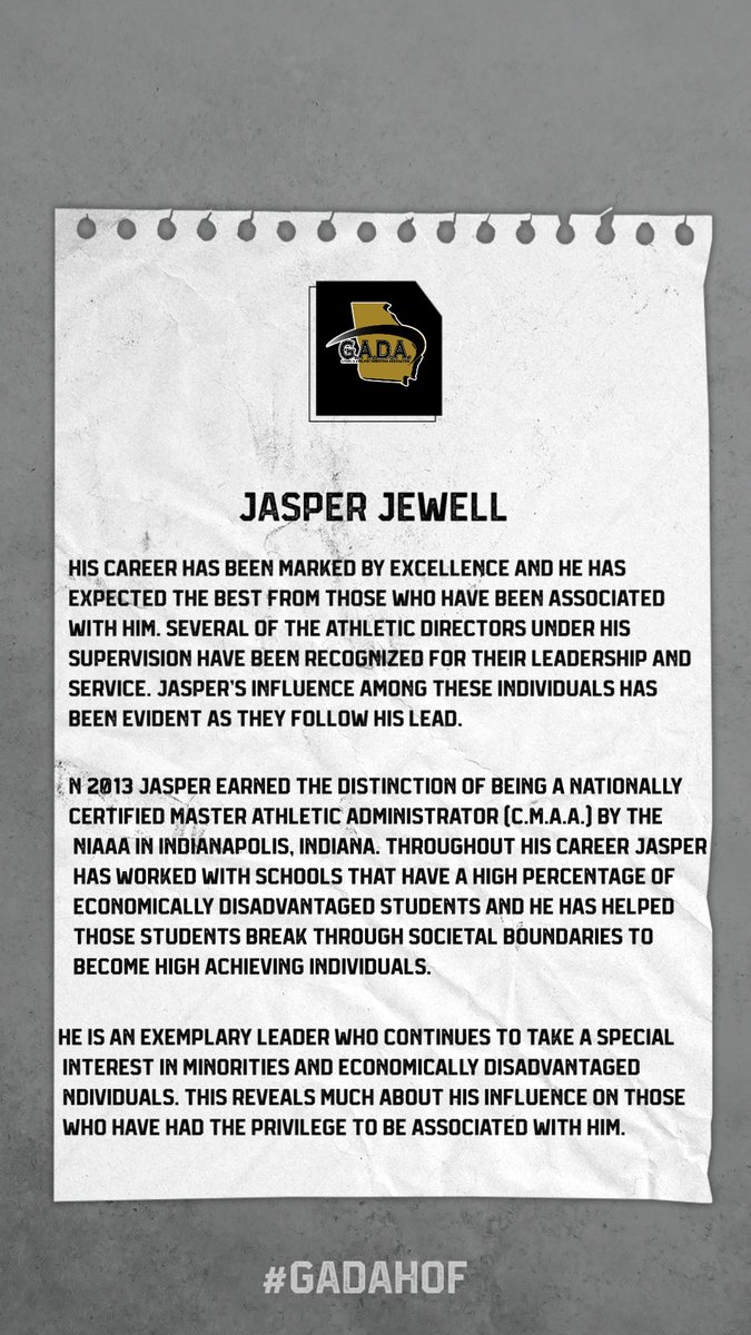 @GADACOACHES Hall of Fame Spotlight! Jasper Jewell, class of 2019. @OfficialGHSA @NIAAA9100 #GADAHOF gadaonline.net/jasper-jewell/