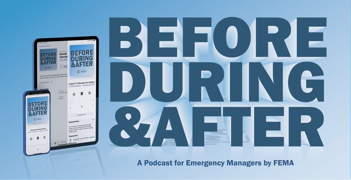 fema's tweet photo. #ICYMI: We updated our "Before, During, &amp; After" podcast with new bi-weekly episodes that will cover our work in climate resilience, equity in emergency management, &amp; tips to prep for disasters.

👉 Listen to the latest episode featuring @FEMA_Deanne: https://t.co/pN5Sl4D9mO https://t.co/isxKmWzDBc