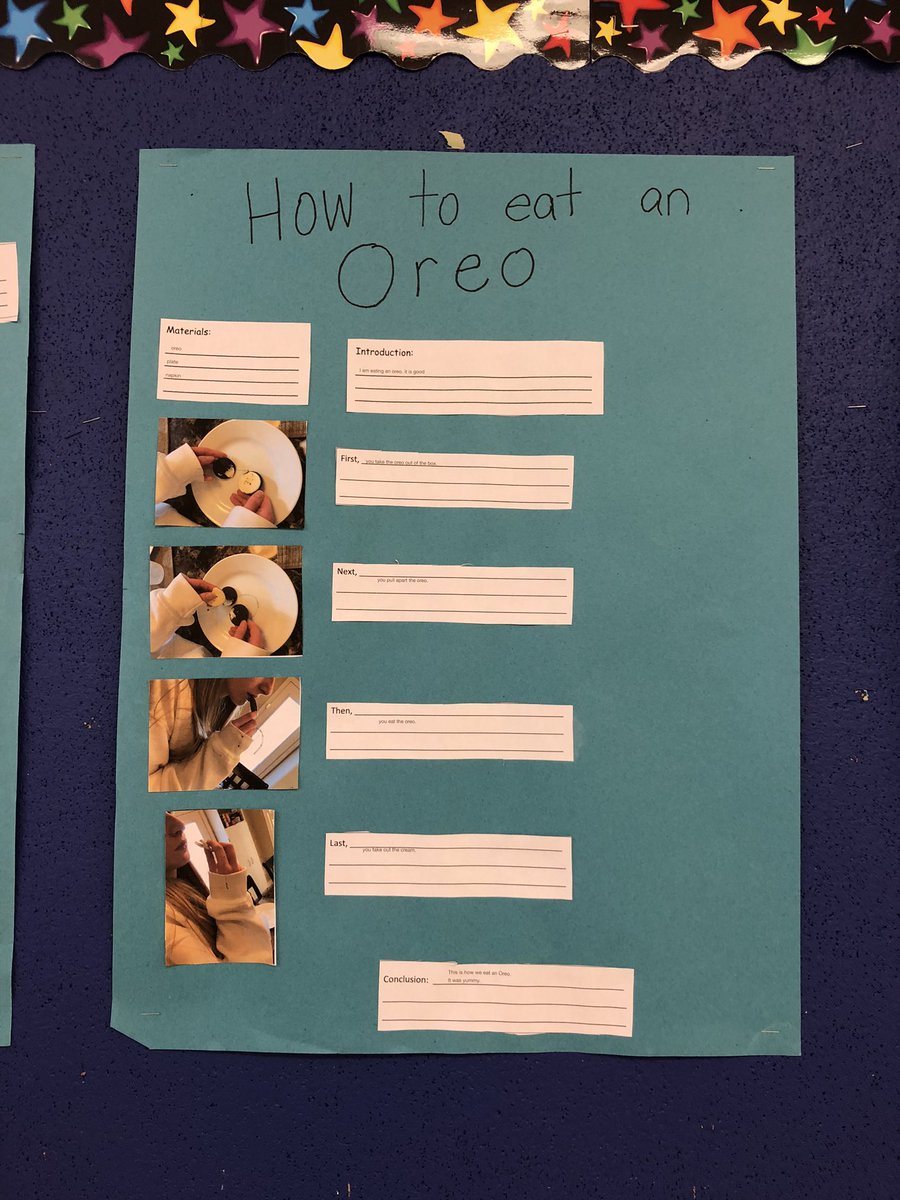JeffriesJournal's tweet photo. We had so much fun with our procedural writing!  How do you eat your Oreo cookie? @ONTSpecialNeeds @RRYRDSB https://t.co/qJkKGtv3mz