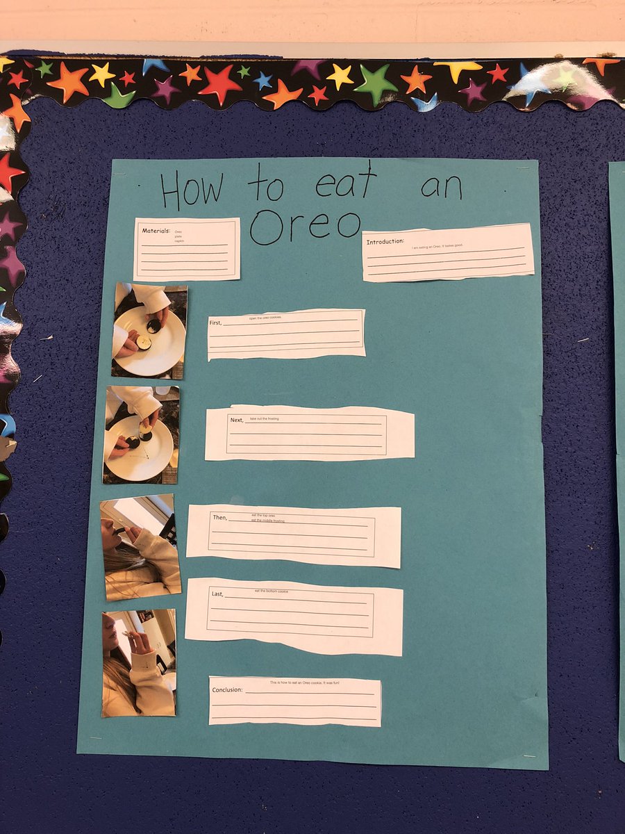 JeffriesJournal's tweet photo. We had so much fun with our procedural writing!  How do you eat your Oreo cookie? @ONTSpecialNeeds @RRYRDSB https://t.co/qJkKGtv3mz