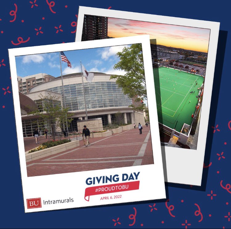 BUIntramurals's tweet photo. Don’t forget that tomorrow is Giving Day 2022 and to make your donation to the BU Intramural program! Every dollar counts and goes straight to the student experience at BU! Click the link in the bio to donate at any point on April 6th! #ProudToBU #BUIMSports https://t.co/ILbkElOtLv