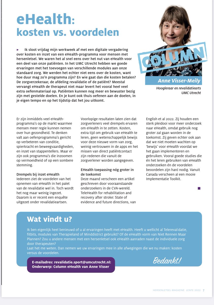 Heeft u, iemand met hersenletsel, ervaring met ehealth? Wilt u de ervaringen delen met mij? Mail dan. @Revalidatiearts <a href="/NLHersenletsel/">Hersenletsel.nl</a> @U_Hersencentrum @KNCVANL <a href="/revalidatie_NL/">Revalidatie Nederland</a>