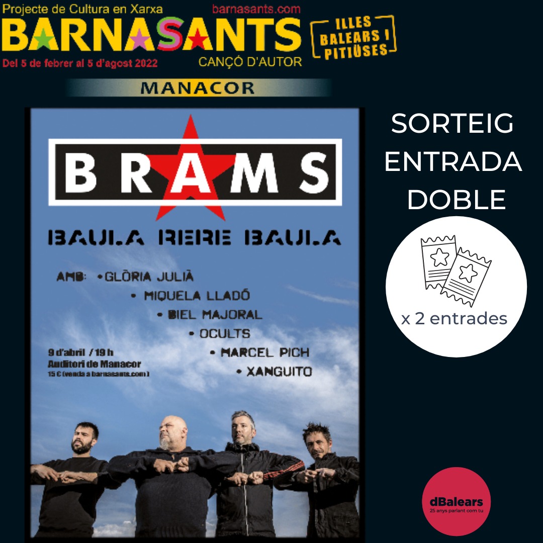 dbalears's tweet photo. 🎟 #SORTEIG d’entrada doble per al #concert de #BRAMS del proper 9 d’abril a #Manacor. Per a participar-hi:

1⃣ Fer retweet del sorteig
2⃣ Seguir els comptes de @brams_2022, de @barnasants i de @dbalears

* El sorteig finalitza divendres, 8 d’abril, a les 12.00 hores https://t.co/bia31DpnR0