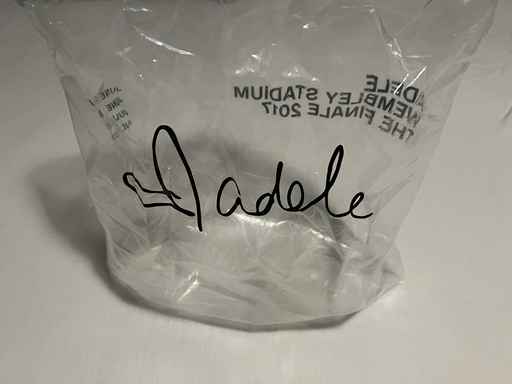 adam_adele_'s tweet photo. Anyone else kept the plastic bag from Wembley? The only bag I’ll keep forever!🤭😂 #Adele #AdeleatWembley @Adele @AdeleAccess https://t.co/rsEaHQ98X5