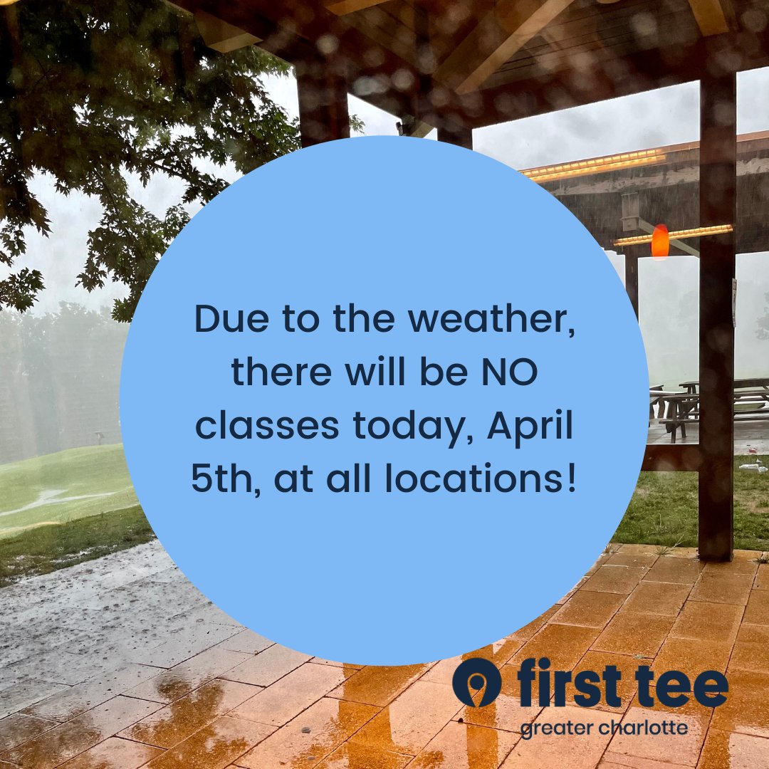 FirstTeeGC's tweet image. Due to the inclement weather, there will be NO classes (April 5th) at  all of our locations! Be on the lookout for an email from your head coach about the cancellation!