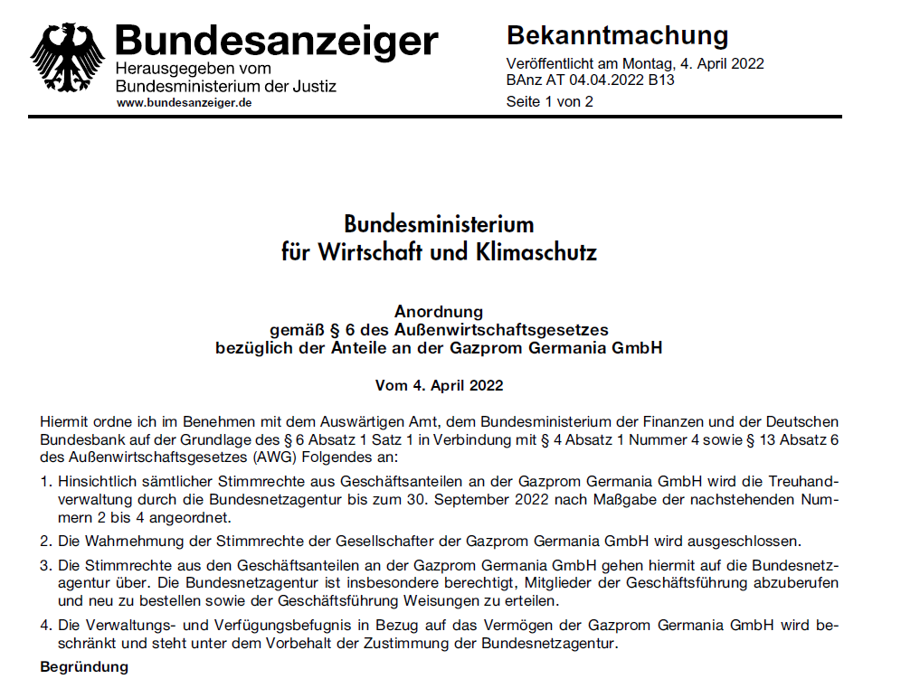 HerrLehmann's tweet photo. Die Gazprom-Handelsgesellschaft, systemkritischer Bestandteil der deutschen Gasversorgung, wurde gestern bis zum 30.9.22 "befristet enteignet". Das erste Mal wurde hierfür AWG § 6 Absatz 1 herangezogen. https://t.co/0U0JUI4FDV