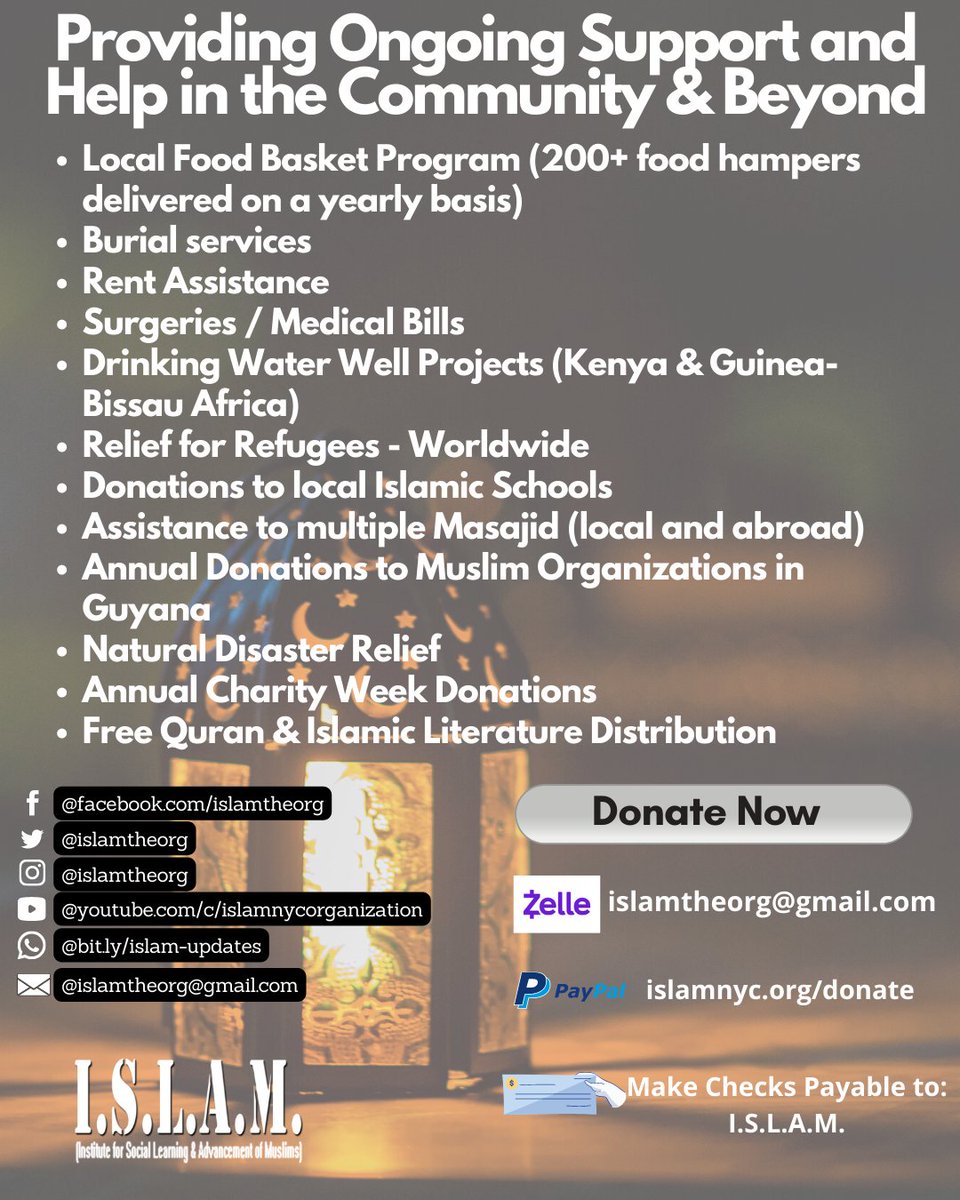 islamtheorg's tweet photo. As-Salāmu 'Alaykum Wa Raḥmatullāhi Wa Barakātuh

During this Blessed Month of Ramadan, please make a generous donation and share with all of your families and friends In Sha Allah.

zelle: islamtheorg@gmail.com
or
PayPal: https://t.co/TISCxXM2Ds https://t.co/YlwzYQt69P