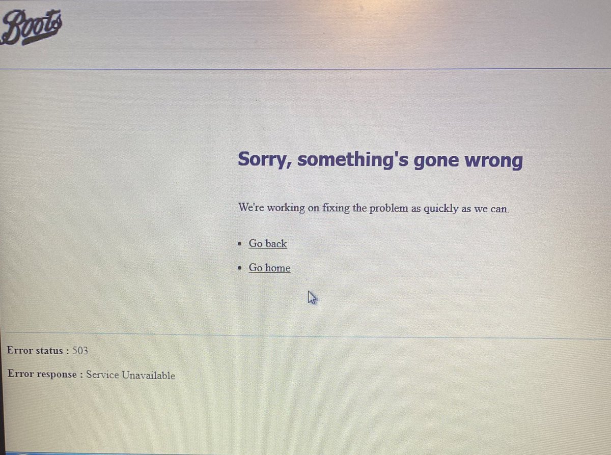 Buneenio's tweet photo. @BootsHelp @BootsUK What is going on with your website? I’ve been trying to place an order since Saturday, tried on 3 different browsers and 2 different devices, all showing the same error message? https://t.co/xI5m5yFCue