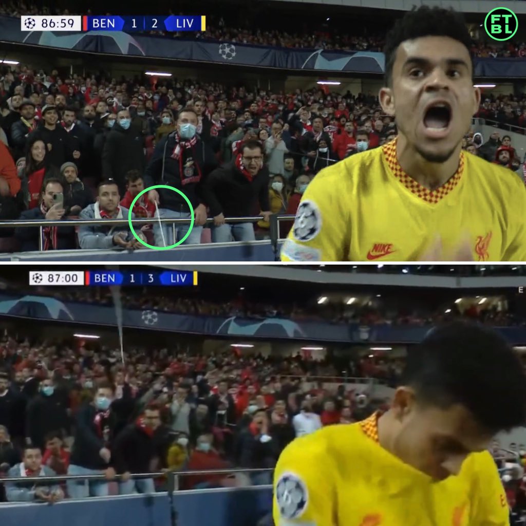 FTBL on Twitter "This Benfica fan tried to throw a stick at Diaz during his goal celebration 😳