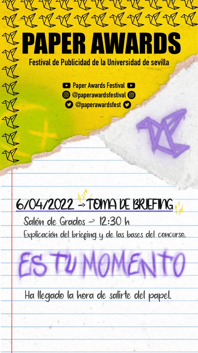 TOMA DE BRIEFING
❗MAÑANA (6/04)
❗12:30 h
❗Salón de Grados