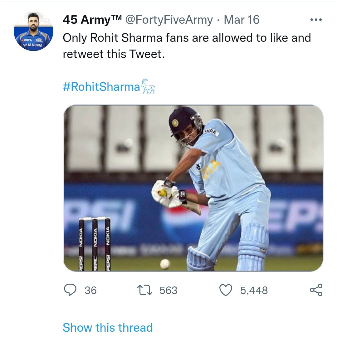 FortyFiveArmy's tweet photo. Thanks all for this much Love. Keep supporting.

#RohitSharma𓃵 https://t.co/tDp6gRhrT3