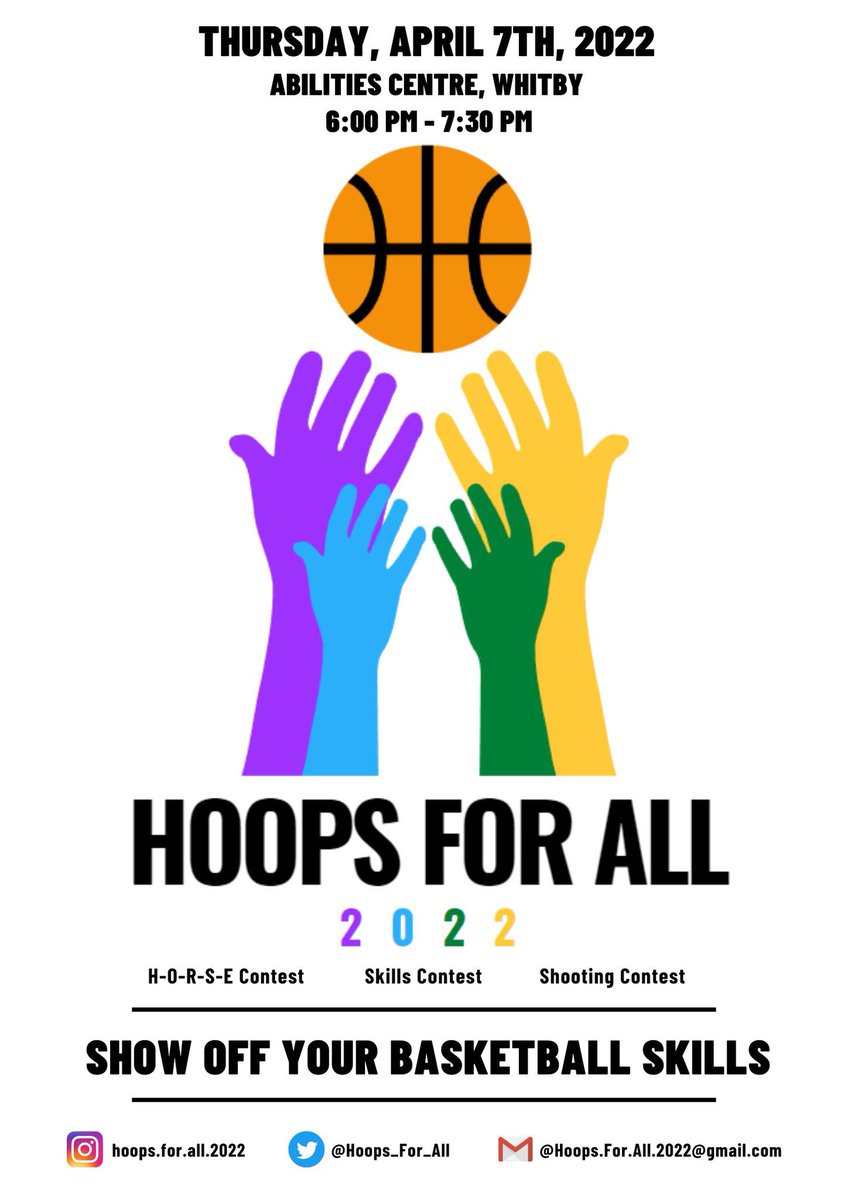 .<a href="/Hoops_For_All/">Hoops For All</a>!! On April 7th come test your skills FOR FREE from 6:00-7:30PM at the <a href="/AbilitiesCentre/">Abilities Centre</a>!! This event is for ages 8-14 only.

For more information: hoopsforall.ca

#OntariosVeryOwn