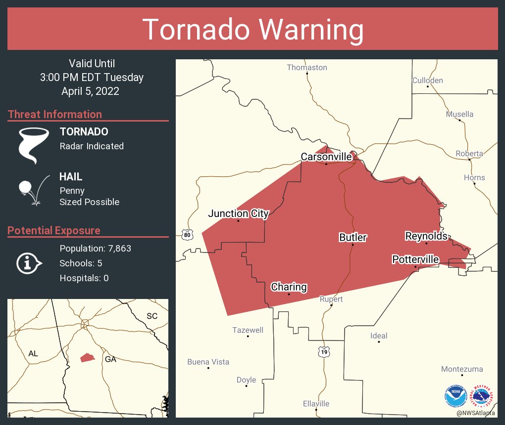 NWS Atlanta on Twitter "Tornado Warning including Butler GA, Reynolds