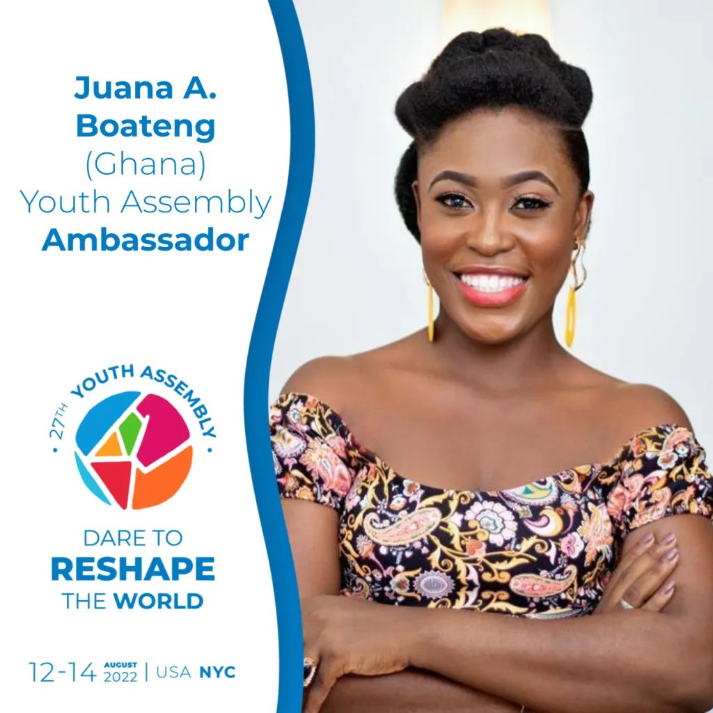 Meet Juana A. Boateng, the Youth Assembly Ambassador in spotlight!
<a href="/juandan71/">Juana Boateng</a> is a Ghanian activist passionate about #SDGs 3 &amp; 4, advocating for young people's education and employment. Connect with Juana to join her Youth Assembly delegation: youthassembly.org/2022/01/28/jua… 
#YA27