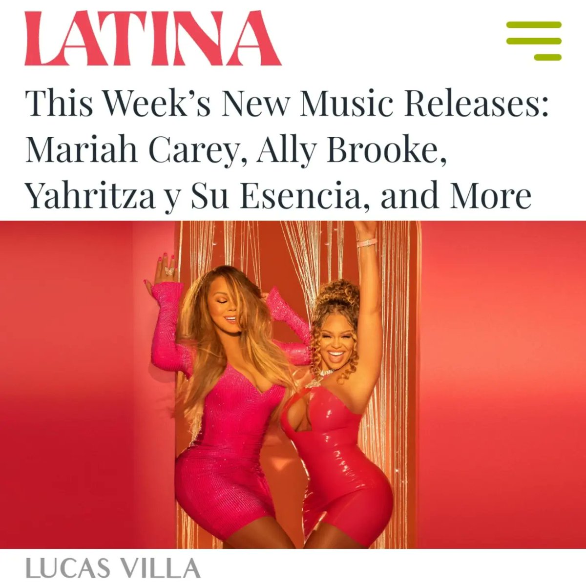 For last week's @latina new music picks, we have the return of @mariahcarey with @Latto, @_morapr's new album, the debut of Mexican group @officialyahri14 + @ferxxo4, @allybrooke, @PauloLondra & more 🎧 latina.com/this-weeks-new…