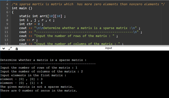 tripathi__vt's tweet photo. day"67" of #365daysofcode with 
@scaler_official

problem : "Write a program in C to accept a matrix and determine whether it is a sparse matrix."
//Started with C++//
#scalerdiscord #scalerlearning https://t.co/8DB9H9jWY8