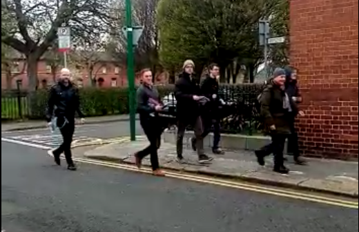 CatuPhibsnevin's tweet photo. Spotted in Phibsboro this evening: members of the racist, far-right 'National Party', trying to spread their hate-filled propaganda in our community. 

Local members made it clear that their vile propaganda is not welcome here. Please be alert to their presence in north Dublin! https://t.co/dVTVGWCrpp