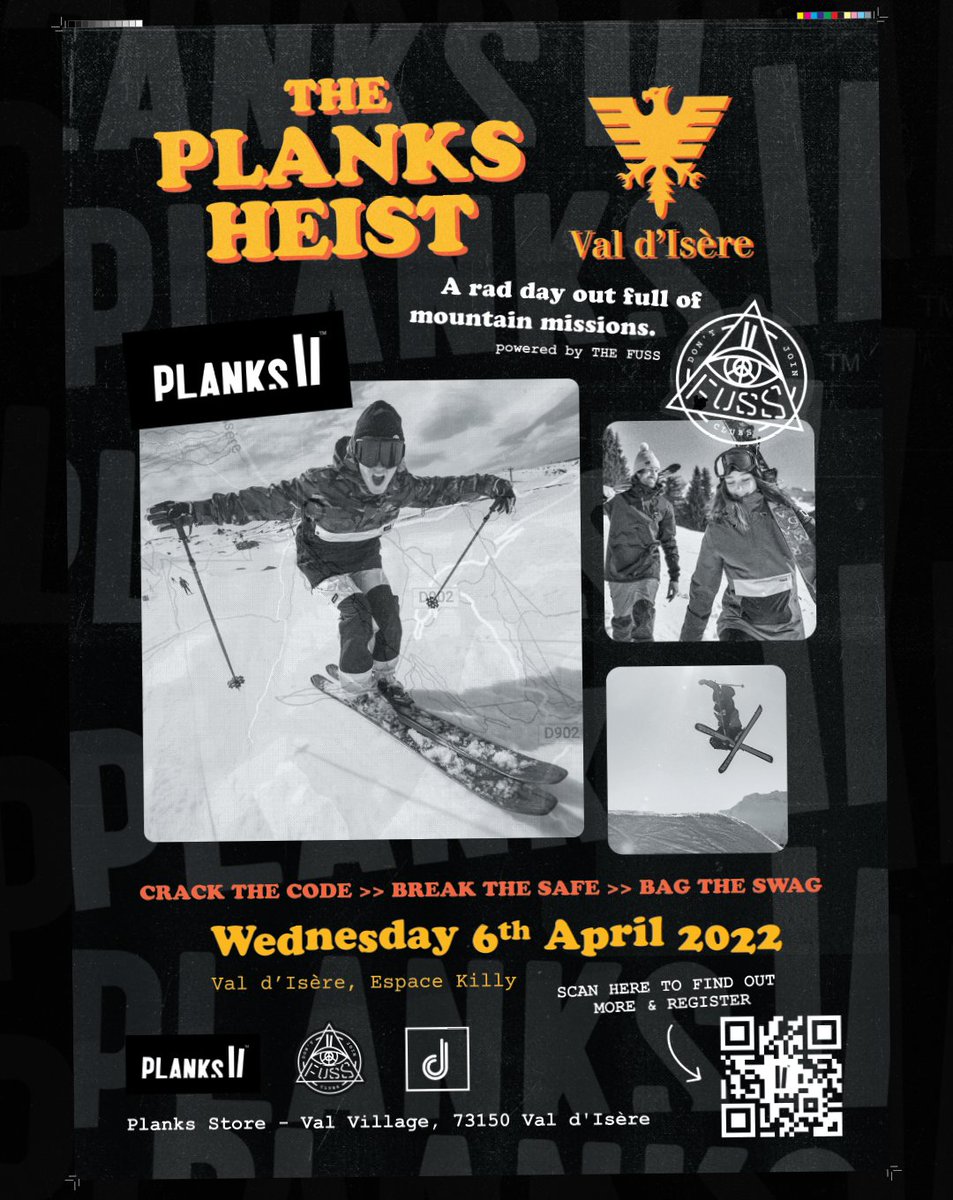 PlanksClothing's tweet photo. CRACK THE CODE >> BREAK THE SAFE >> BAG THE SWAG 💰 🇫🇷 Tomorrow, The Heist, a rad day out full of mountain missions powered by the FUSS, hits @valdisere!

https://t.co/m1Y88K364g

#DropCliffsNotBombs https://t.co/46evtCMek7