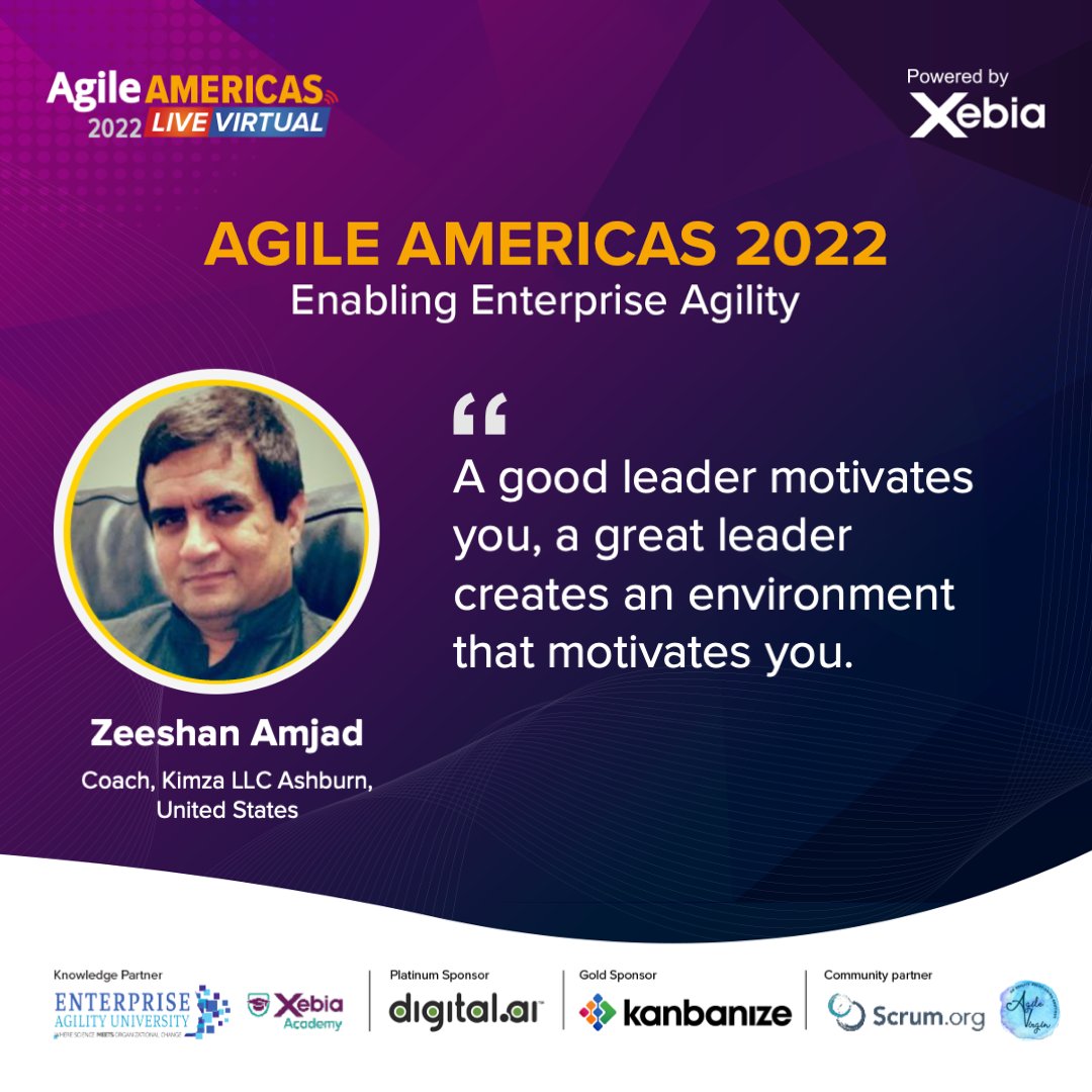 Amazing session by Zeeshan Amjad on "Great Leader: The environment creator" at #AgileAmericas2022. 

Thank you so much for sharing your knowledge and insights with us.