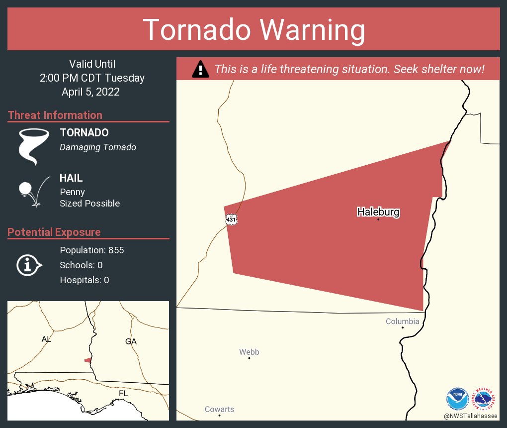 NWS Tornado on Twitter "Tornado Warning continues for Haleburg AL