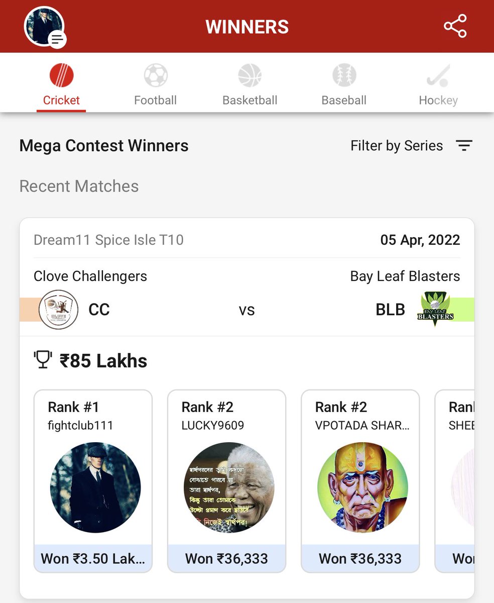 Won Mega GL with SL team! ✌️#Dream11