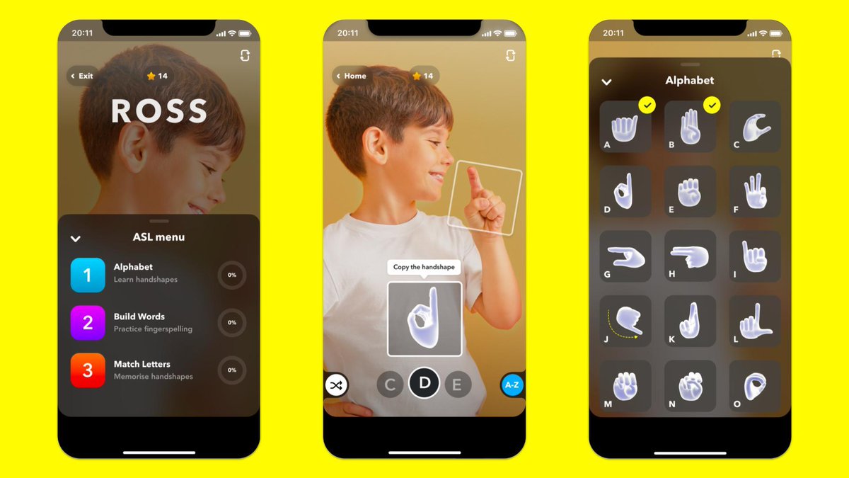 ScoutHouseLab's tweet photo. Snapchat’s new AR Lens teaches you sign language: https://t.co/mdNI1ytFM1 https://t.co/Lg8C3eKWrN