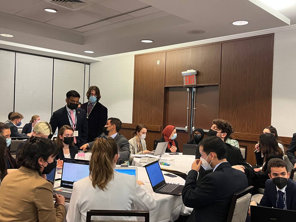 Day 3 of #NMUNNY2022 is in full swing! While it is the longest day, that hasn't stopped all the delegates and staff from continuing their negotiating and writing to address some of the most pressing world issues!