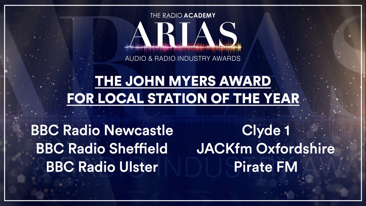 audioacademyuk's tweet photo. 🎙️Nominees for The John Myers Award for Local Station of the Year

@bbcnewcastle
@BBCSheffield
@bbcradioulster
@1025Clyde1
@JACKfmOxford
@piratefm https://t.co/lOPlp3BZnW